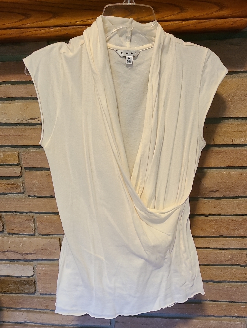 CAbi Cream Draped Surplice Sleeveless Top Size M